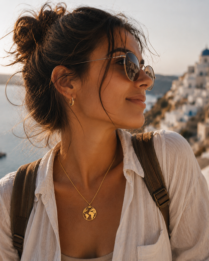 Colgante de Mundo, Collar Viajero con Mapamundi