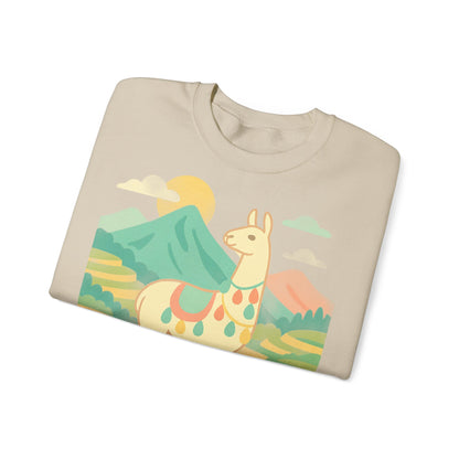 Sudadera de llama peruana, suéter andino, jersey peruano, vicuña alpaca guanaco - Sudadera unisex de cuello redondo, suéter de alpaca.