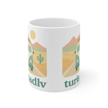 Taza de cerámica de aventura retro, Taza de café vintage Van, regalo de viaje, taza de viaje por carretera, temática de autocaravana, boho.