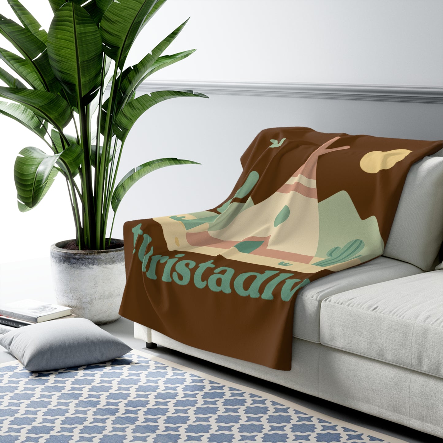 Manta de lana de Sherpa con escena de desierto tipi, manta con diseño de camping retro, regalo de de acampada, glamping