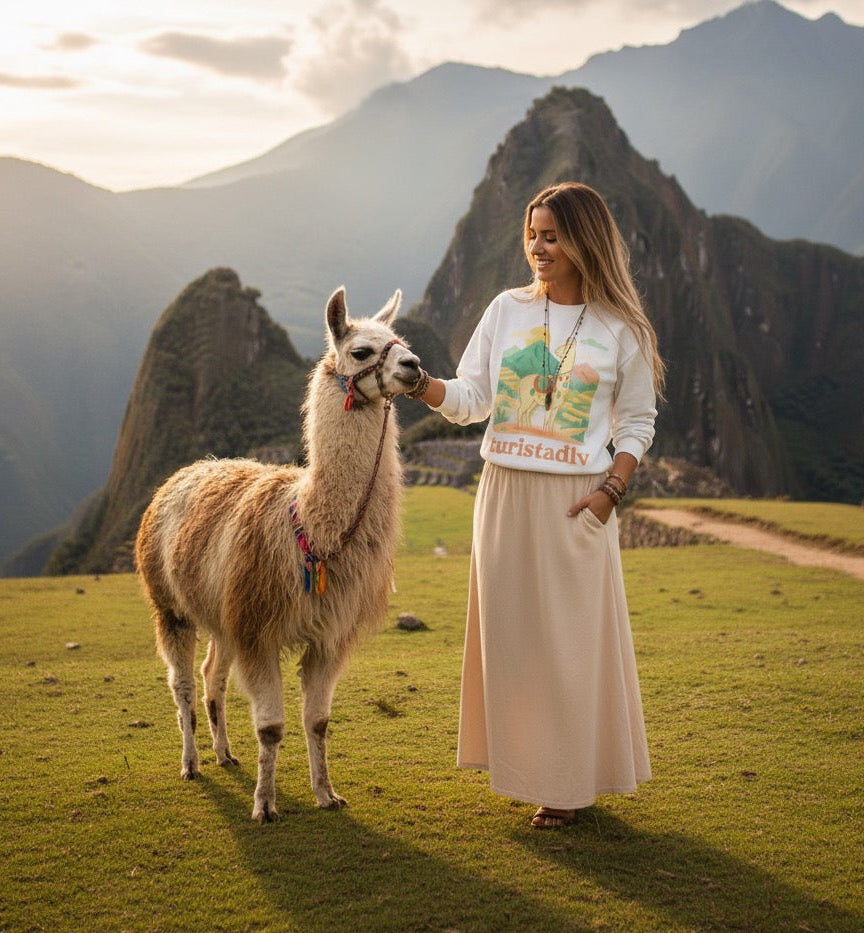 Sudadera de llama peruana, suéter andino, jersey peruano, vicuña alpaca guanaco - Sudadera unisex de cuello redondo, suéter de alpaca.