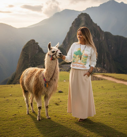 Sudadera de llama peruana, suéter andino, jersey peruano, vicuña alpaca guanaco - Sudadera unisex de cuello redondo, suéter de alpaca.