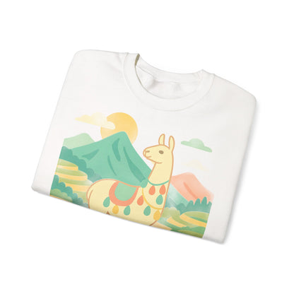 Sudadera de llama peruana, suéter andino, jersey peruano, vicuña alpaca guanaco - Sudadera unisex de cuello redondo, suéter de alpaca.