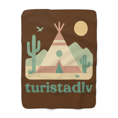 Manta de lana de Sherpa con escena de desierto tipi, manta con diseño de camping retro, regalo de de acampada, glamping