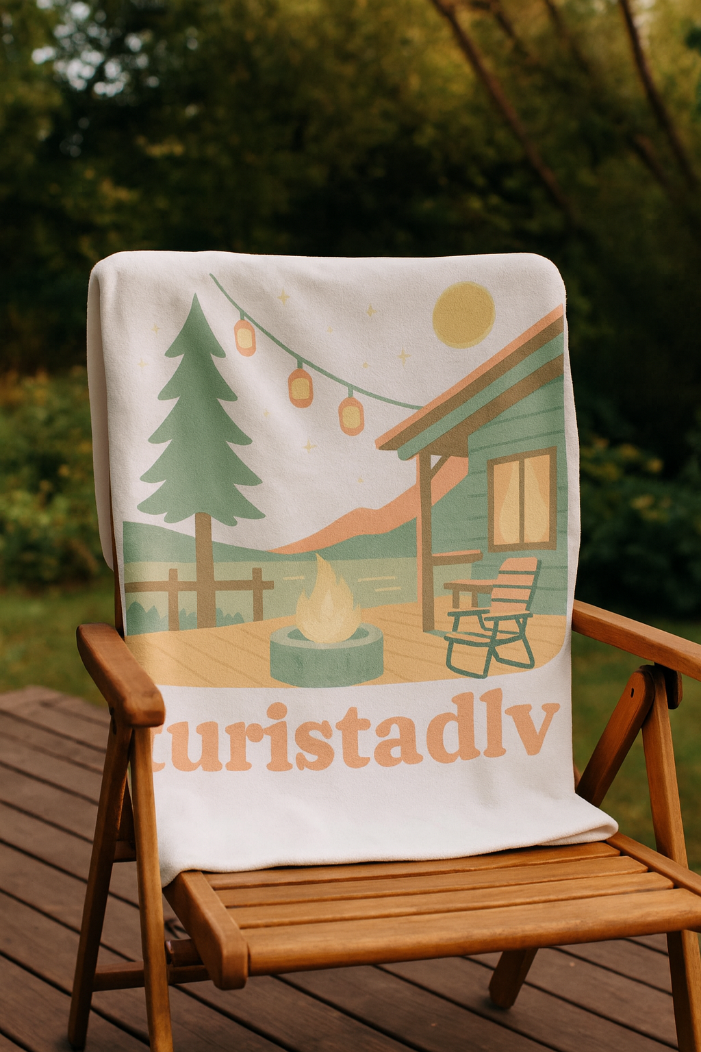 Acogedora manta de cabaña junto al lago Ilustración Manta Sherpa, manta de vida al aire libre con Fogata, manta de regalo, mantita de viaje