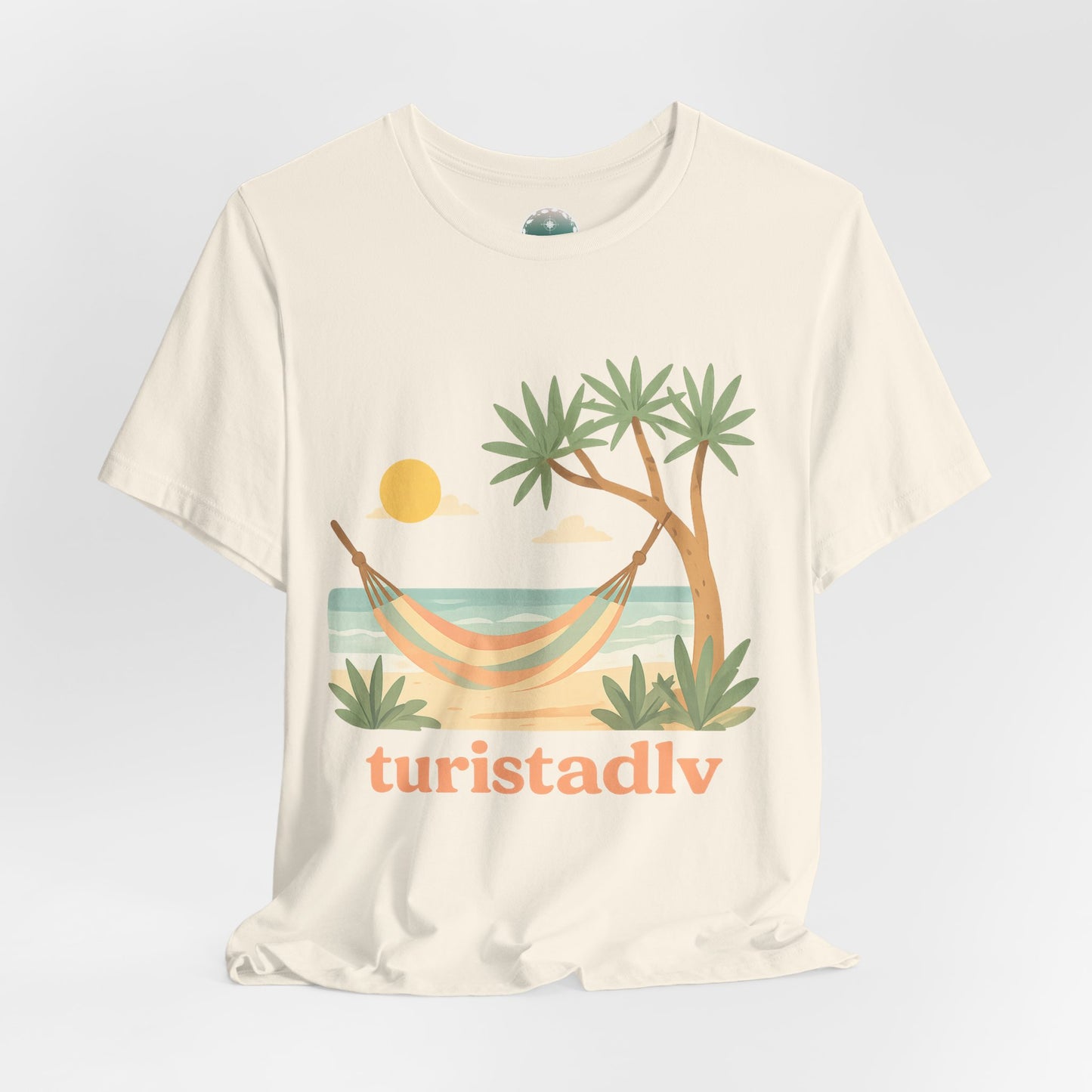 Camiseta de palmera de hamaca de playa , diseño Australiano, Camiseta gráfica Trópicos costeros del atardecer, camiseta de vacaciones, viaje