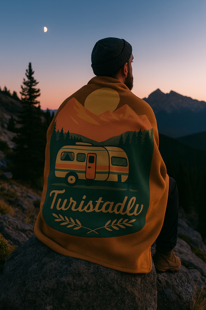 Manta de Sherpa Retro Camper de montaña al atardecer, regalo de Camping, manta de acampada, regalo de caravana, manta de exterior naturaleza