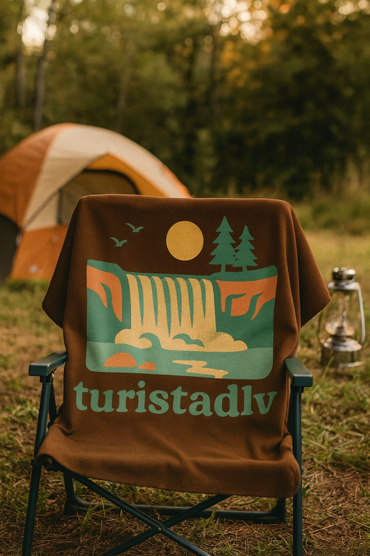 Manta Sherpa de paisaje de cascada, Diseño  de naturaleza retro, manta de camping, regalo de montaña