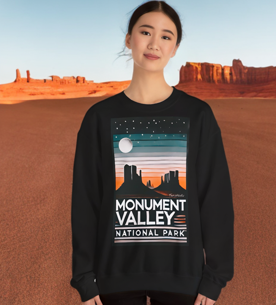 Sudadera de cuello redondo con paisaje de montaña, suéter del Parque Nacional Monument Valley, escena nocturna de montaña, regalo de montaña