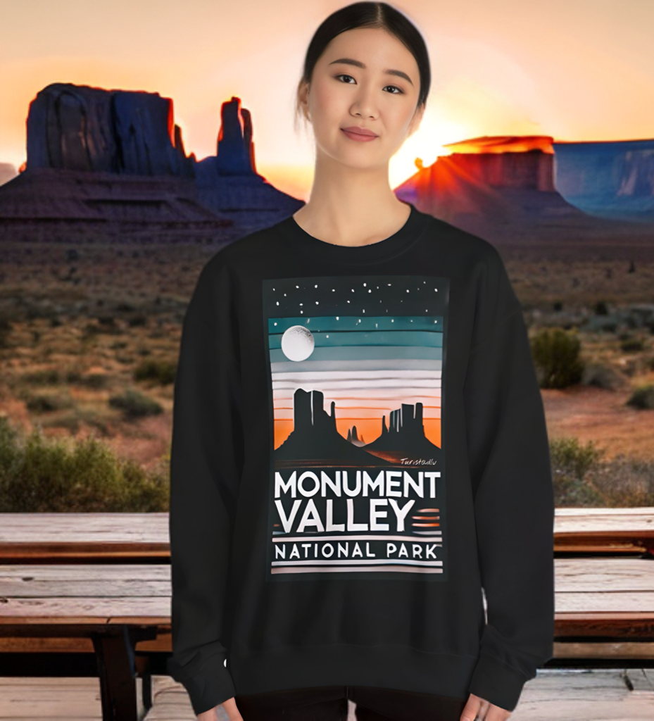 Sudadera de cuello redondo con paisaje de montaña, suéter del Parque Nacional Monument Valley, escena nocturna de montaña, regalo de montaña