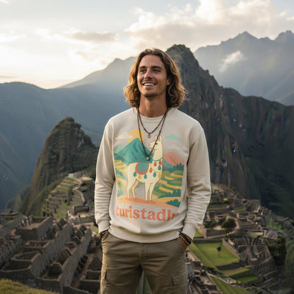 Sudadera de llama peruana, suéter andino, jersey peruano, vicuña alpaca guanaco - Sudadera unisex de cuello redondo, suéter de alpaca.