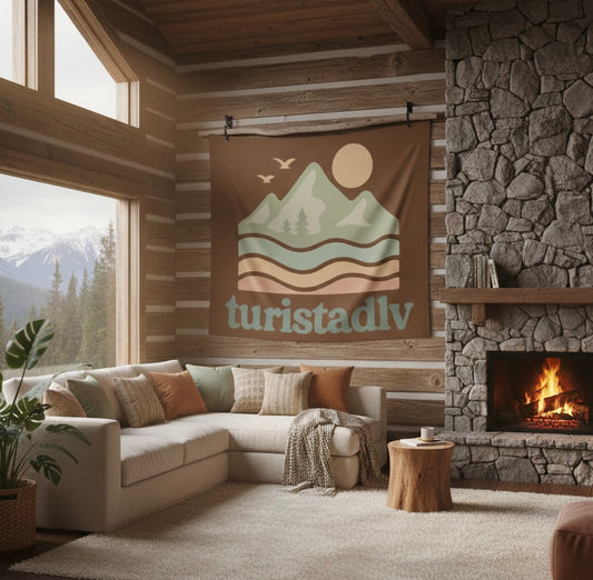Tapiz retro de paisaje de montaña, Tapiz de pared interior, casa de campo, decoración de cabaña, decoración de naturaleza, regalo de montaña.