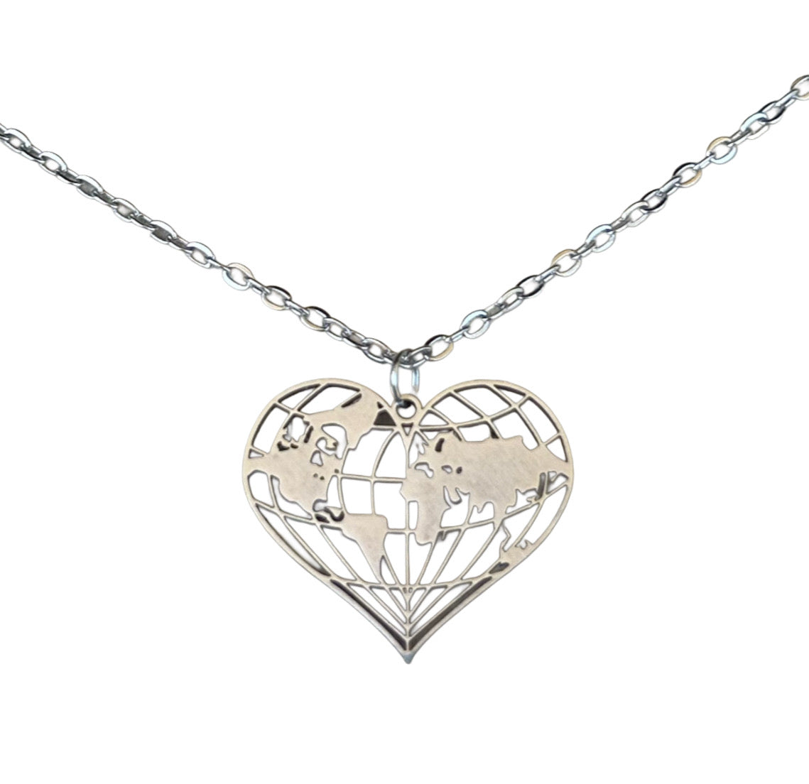 Collar de corazón, collar para amantes de los viajes, collar de mapamundi, regalos de mujer aventurera, joya de viajes, collar del mundo