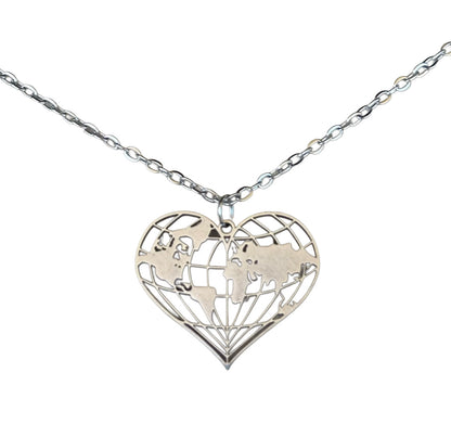 Collar de corazón, collar para amantes de los viajes, collar de mapamundi, regalos de mujer aventurera, joya de viajes, collar del mundo