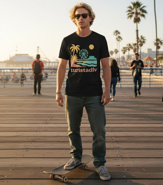 Camiseta del muelle de Santa Mónica, camiseta de noria, regalo de viaje a California, camiseta de playa y palmeras, diseño de California