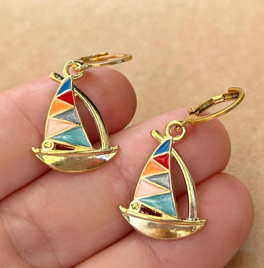 Pendientes náuticos, Pendientes de aro con encanto, pendientes de barco, pendientes de velero, aros, arete, joyería náutica,  barco de vela