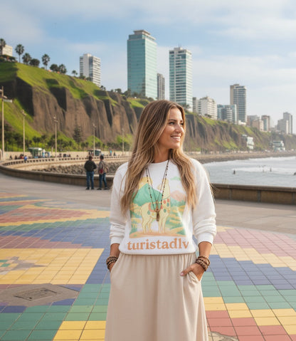 Sudadera de llama peruana, suéter andino, jersey peruano, vicuña alpaca guanaco - Sudadera unisex de cuello redondo, suéter de alpaca.