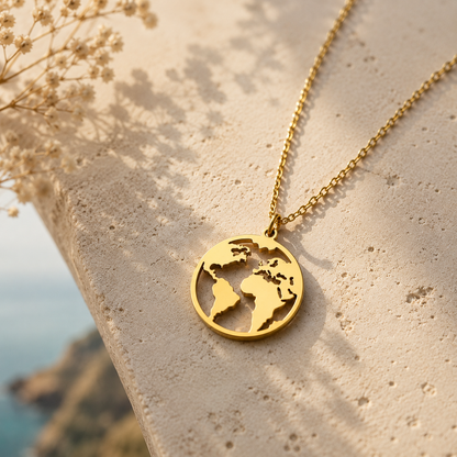 Colgante de Mundo, Collar Viajero con Mapamundi