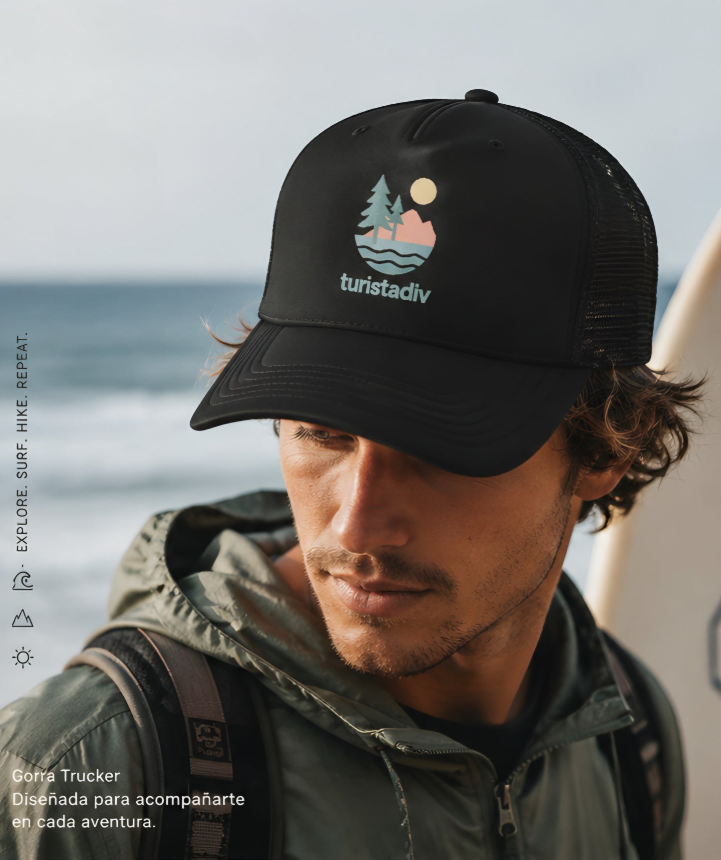 Gorra tipo retro de naturaleza, diseño de lago al atardecer, gorra de surfista con olas, diseño de árboles y montaña, regalo de senderista