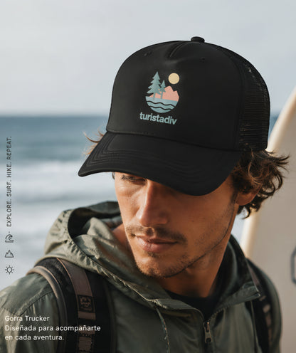 Gorra tipo retro de naturaleza, diseño de lago al atardecer, gorra de surfista con olas, diseño de árboles y montaña, regalo de senderista