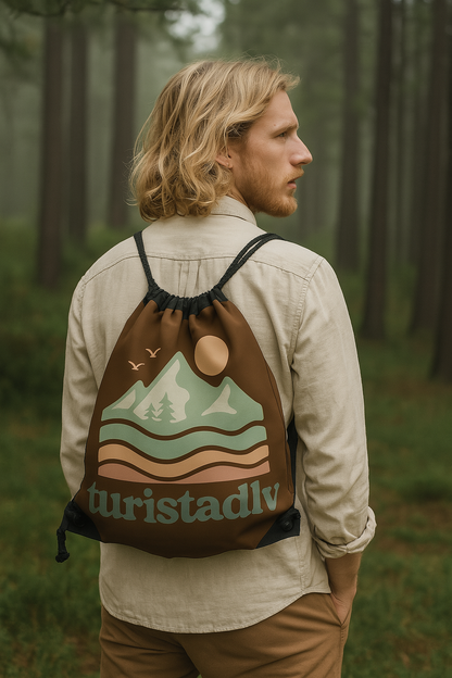 Bolsa con cordón de aventura al aire libre | Diseño de montaña, bolsa de gimnasio, mochila de senderismo, elementos esenciales de viaje, ecológico