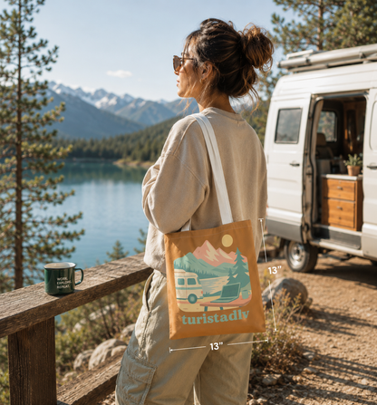 Bolso Tote Van Life, Ilustración de Montaña y Camper