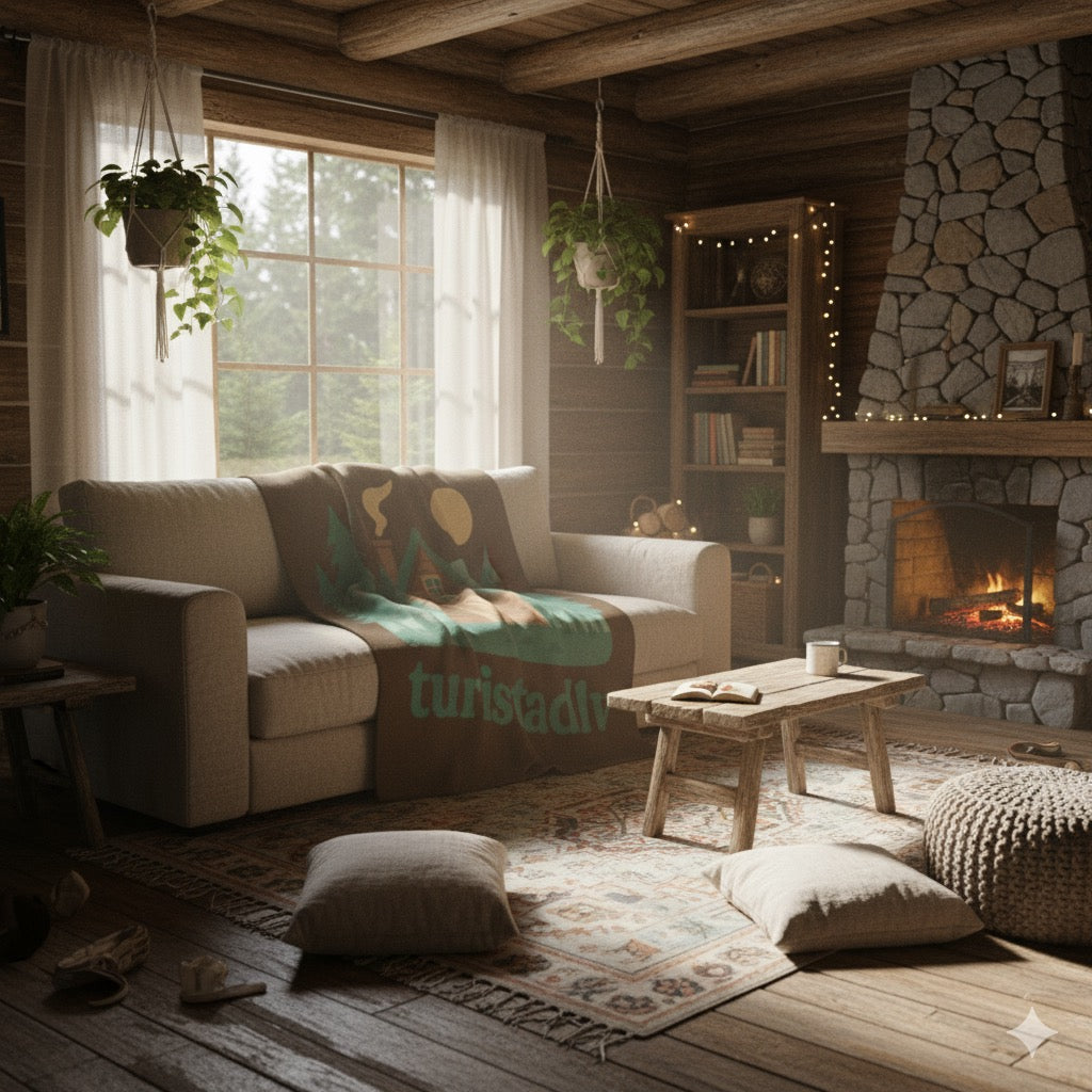 Manta de lana Sherpa de cabaña en el bosque, regalo de casa de campo Diseño acogedor de cabaña de troncos