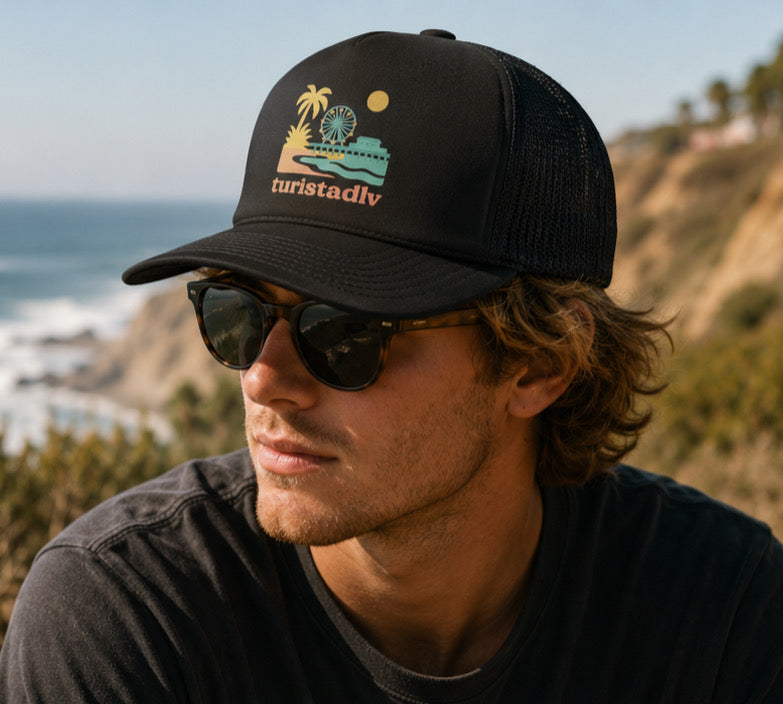 Gorra retro californiana, gorra de noria de playa retro, gorra de vacaciones, sombrero de visera muelle de santa Mónica.