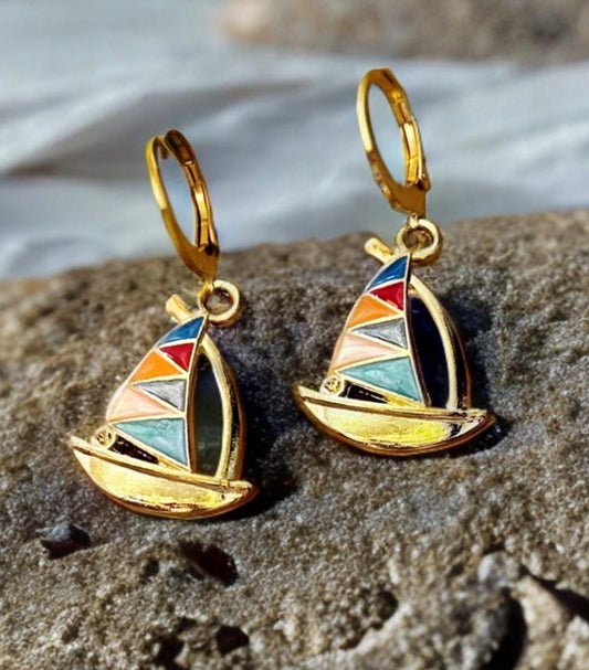 Pendientes náuticos, Pendientes de aro con encanto, pendientes de barco, pendientes de velero, aros, arete, joyería náutica,  barco de vela