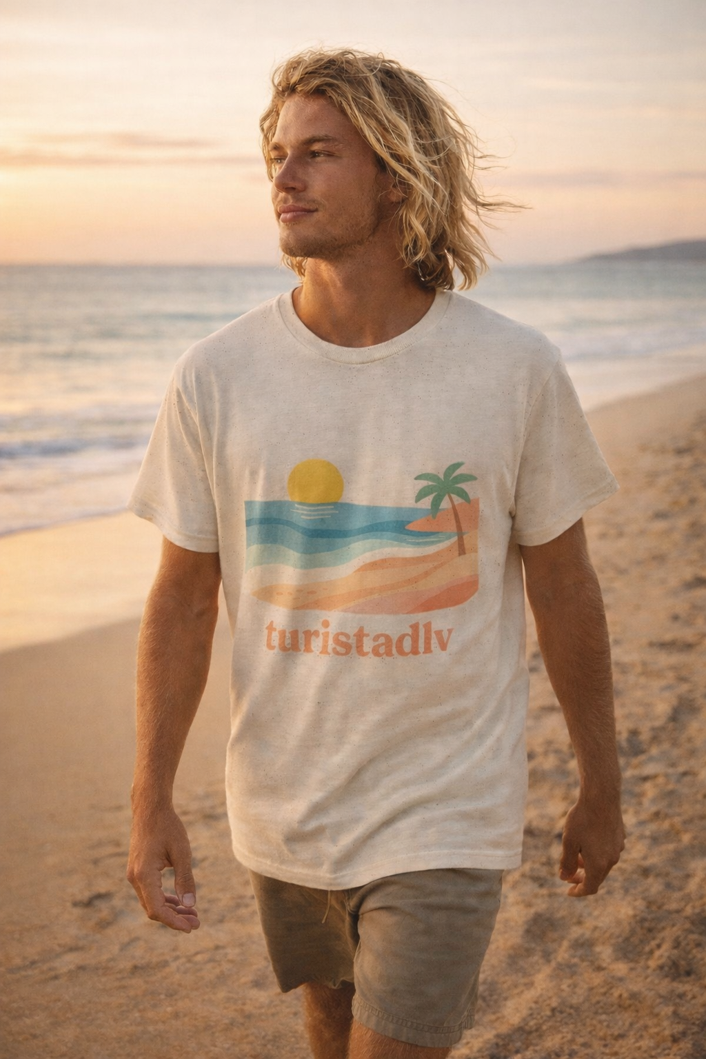 Camiseta de Verano, Diseño de Palmera y Sol, Camiseta Minimalista de Vacaciones, Camiseta de Algodón Orgánico, Estilo Californiano Retro.