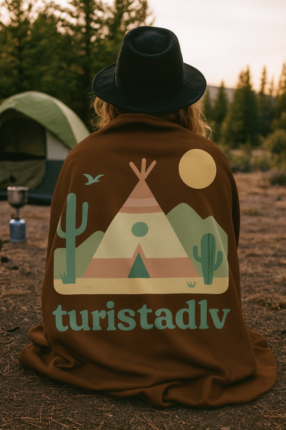 Manta de lana de Sherpa con escena de desierto tipi, manta con diseño de camping retro, regalo de de acampada, glamping
