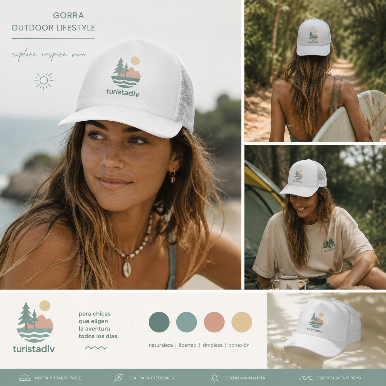 Gorra tipo retro de naturaleza, diseño de lago al atardecer, gorra de surfista con olas, diseño de árboles y montaña, regalo de senderista