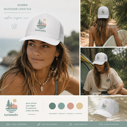 Gorra tipo retro de naturaleza, diseño de lago al atardecer, gorra de surfista con olas, diseño de árboles y montaña, regalo de senderista