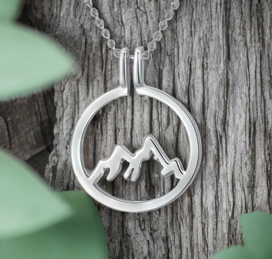 925 Sterling Silver Mountain Ring Holder Round Shape Pendant Necklace