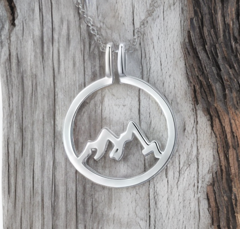 925 Sterling Silver Mountain Ring Holder Round Shape Pendant Necklace