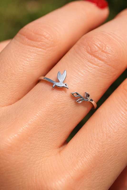 Anillo de colibrí, joyas de colibrí, anillo de pájaro, anillo de naturaleza, Anillo de mujer, regalo para ella, regalo, colibrí, viaje, ave.
