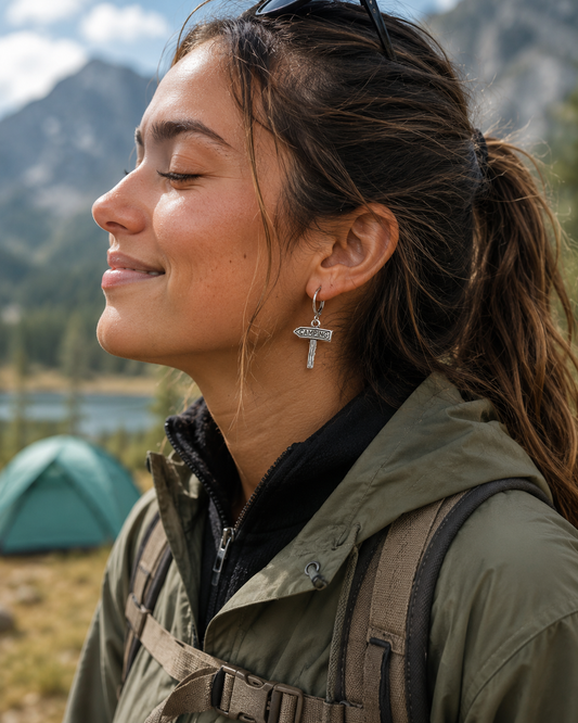 Pendientes de Camping, regalo de campista, aros, aritos, excursionista, amante de la vida al aire libre, regalo de viaje, joyas de vacaciones aventura, nomada, acampada.