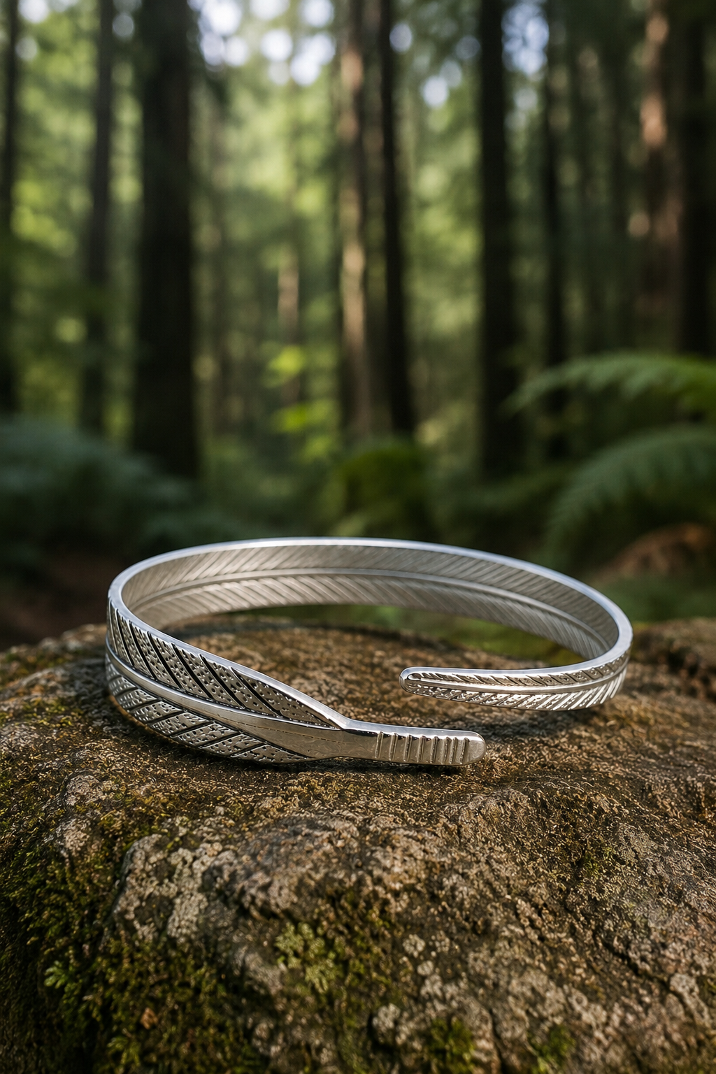 Pulsera de plata, pulsera de pluma, Regalo de pluma, brazalete de pluma, brazalete abierto, brazalete unisex, pulsera ajustable.