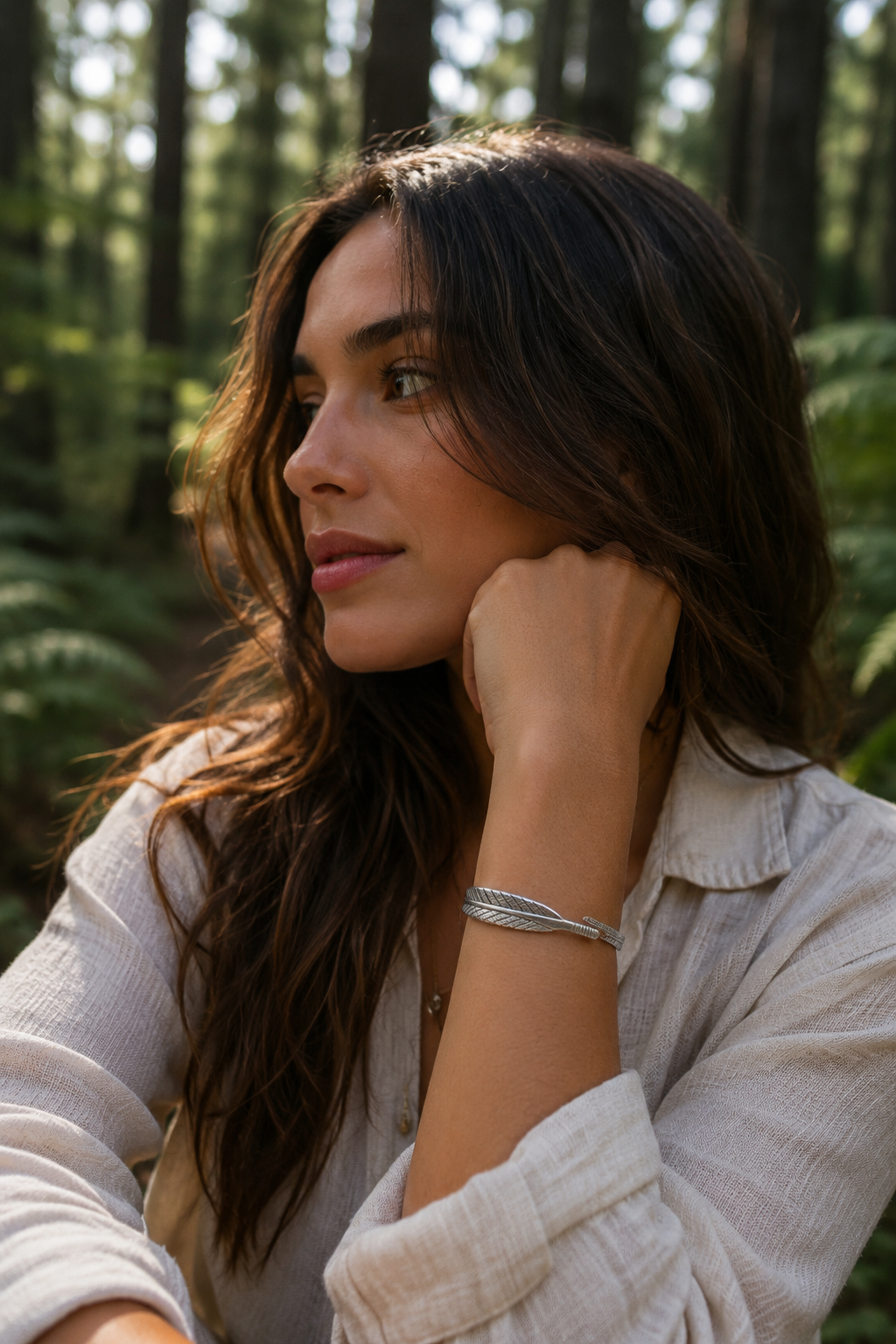 Pulsera de plata, pulsera de pluma, Regalo de pluma, brazalete de pluma, brazalete abierto, brazalete unisex, pulsera ajustable.