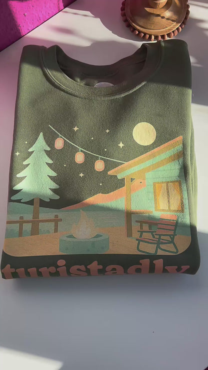 Sudadera Fogata de Cabaña, Cuello Redondo de Camping