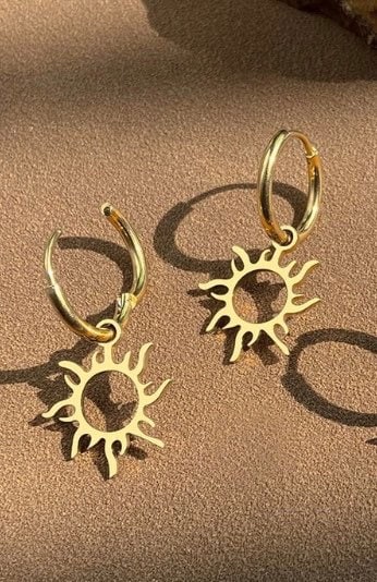 Pendientes de sol, SUNNY, pendientes sol, aros, aretes, pendientes sol, joyas de sol, aros sol, aritos, aros veraniegos, playa, apilables.